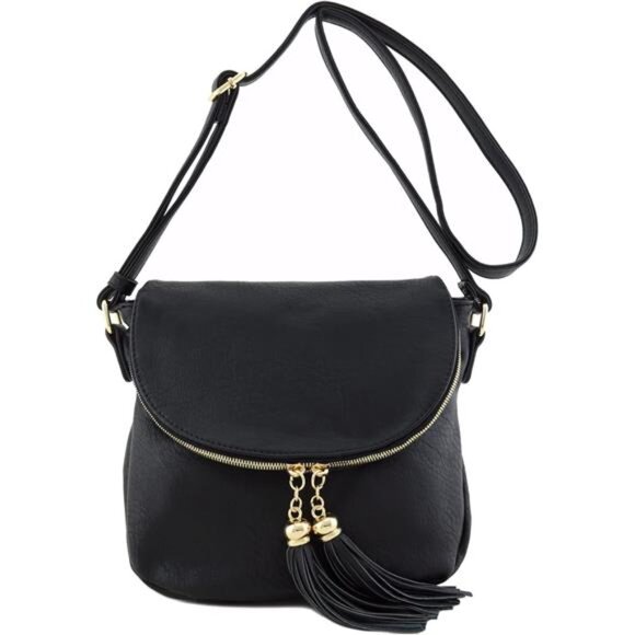 Accent Crossbody Bag with Flap Top (Black) - Picture 1 of 16